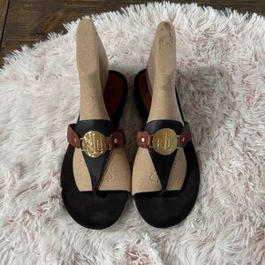 Ralph Lauren Black and Brown Sandals with Gold Accent